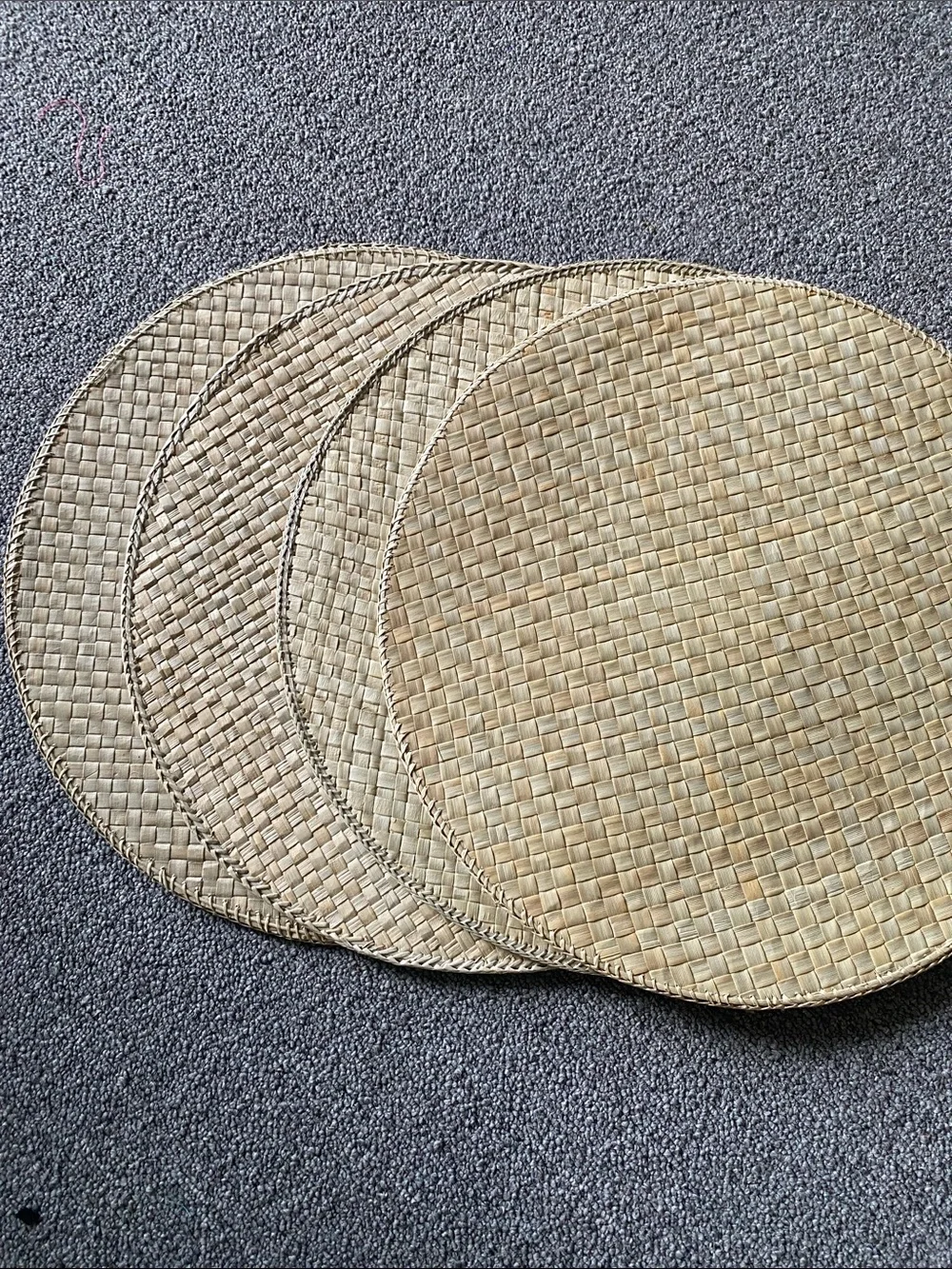 Set of 4 Round Woven Rattan Placemats - Natural Straw